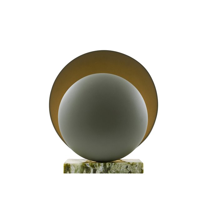 Okrągła designerska lampa stołowa zielona na kamiennej podstawie